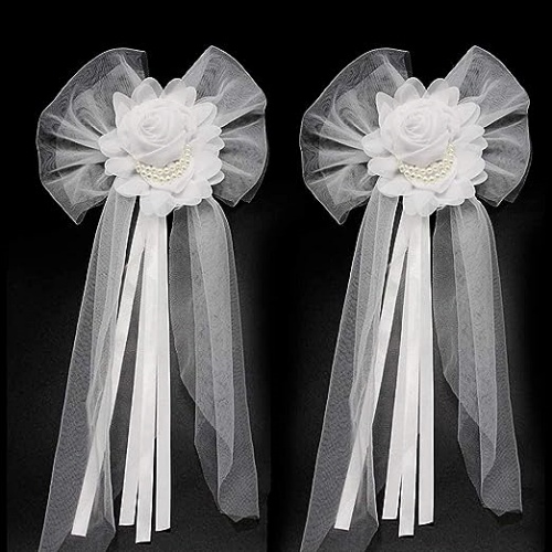 Wedding car decor flowers Set of 2 ribbon silk flowers with delicate lace for a majestic car decoration