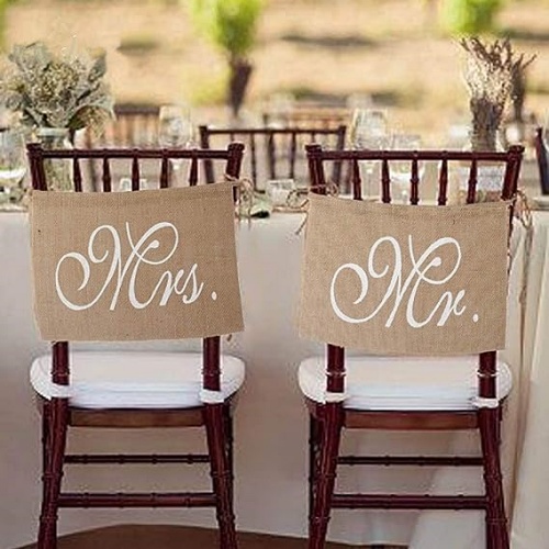 MR and MRS chair banner Romantic Burlap Signs MR and Mrs for the bride and groom chairs