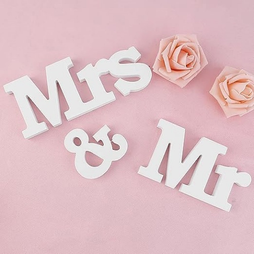Mr & Mrs White wooden letters for decorating wedding tables