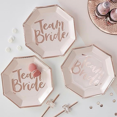 Team bride rose gold plates 8 Stunning Hard Paper TEAM BRIDE Plates In A Gorgeous Design
