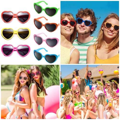 FSMILING Wholesale Neon Coloured Heart Sunglasses for Women Party Favors and Festival 6 pack Blue 
