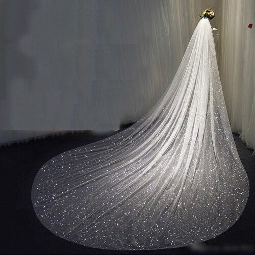 Glitter long wedding veil