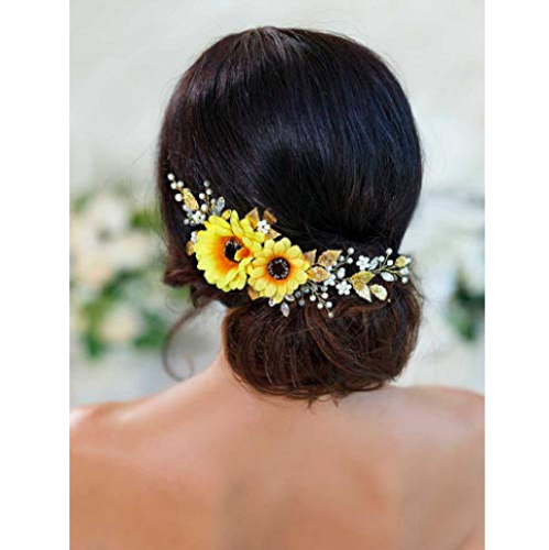 Bridal sunflower hair piece A beautiful and unique flowers hair vine with magical sunflowers