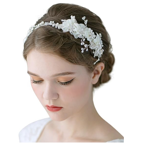 White bridal flower headpiece A perfect and flattering bridal tiara with pearls & crystals