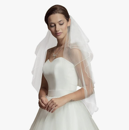 Bridal veil lace tulle	A stunning 2-layer veil that elegantly cover the shoulders and will upgrade any hairstyle