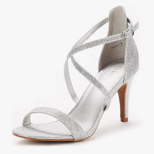 Silver high heel sandals Stunning sequined shoes with flattering crystal straps in a special texture