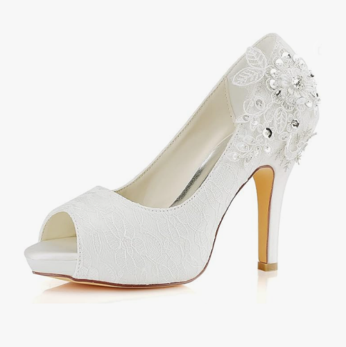 Bridal high heel shoes Comfortable and beautiful high heels with stunning lace embroidery of leaves and flowers