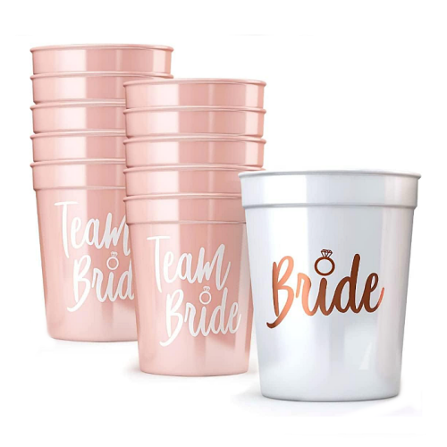 Team bride party cups Devastating set of 10 stunning rose gold cups & one for the bride