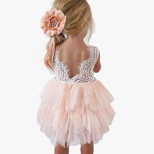 Lace back a-line straight tutu tulle party flower girl dresses Devastating bridesmaid gown with tutu skirt & lace top For ages 6 months to 10 years