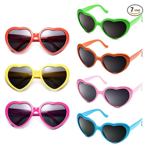 Heart shaped sunglasses party favors 6 pairs set of heart-shaped glasses in all the colors of the rainbow