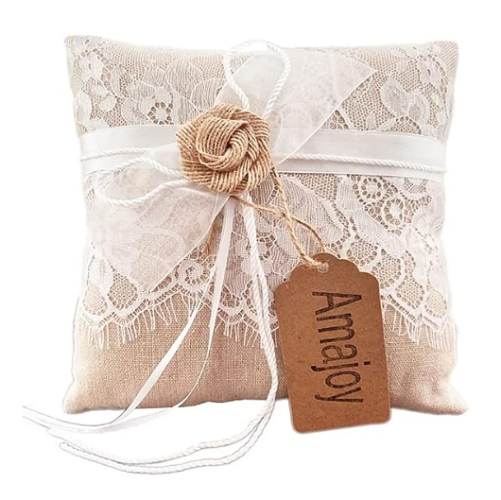 Ring bearer pillow burlap and lace A stunning burlap carrying pillow made of jute fabric for a rustic and romantic style