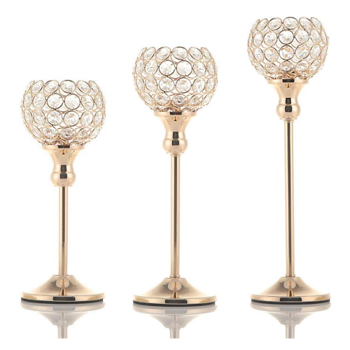 Silver crystal candle holder centerpieces Set of 3 beautifully designed silver or gold candlesticks embadded with luxury crystals