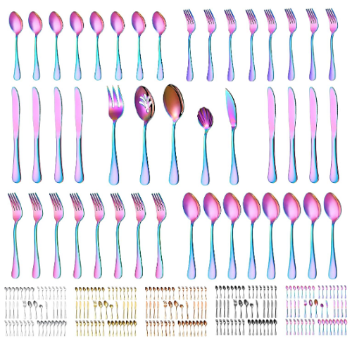 Rainbow cutlery set 45-Piece colorful Flatware Stainless Steel Siverware set...
