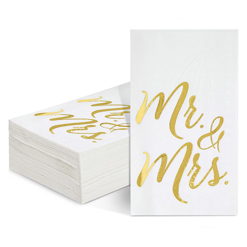 Gold foil napkins for wedding 50 White napkins with photogenic and breathtaking Mr & Mrs gold font