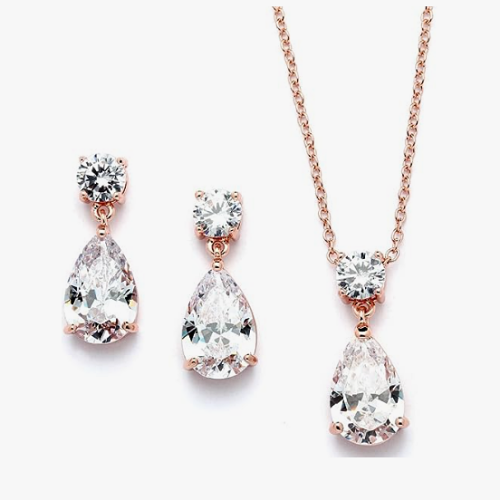 Rose gold bridal jewelry set Luxury jewelry set for brides with royal crystal stones