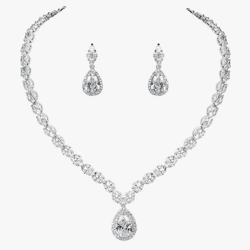 Bridal teardrop earrings and necklace Wow! Sparkling crystal stones made with White Gold for long lasting