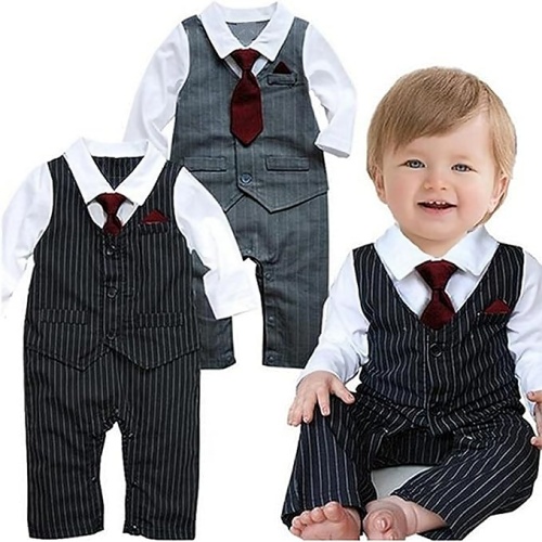 Formal romper baby boy Striped jumpsuit with tie Formal attire...