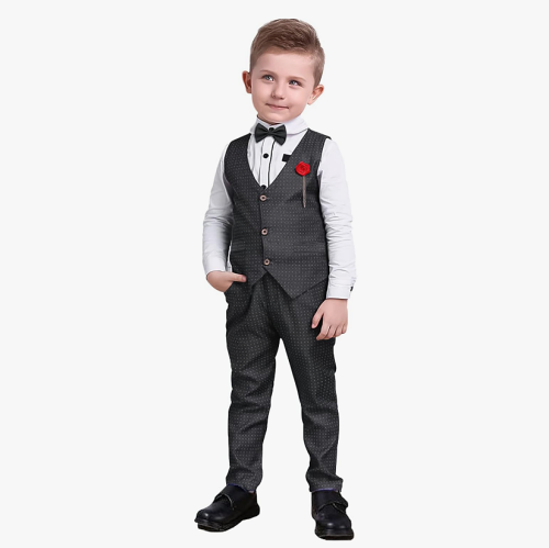 Boys formal clothes Stunning 4 piece suit in selection of colors that includes a formal shirt vest pants & bow tie – Sizes 2T – 7 Years