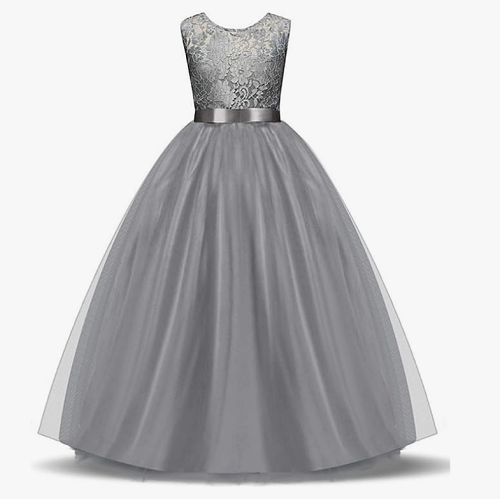 Lace long flower girl dress Long lace gown for girls with a stunning satin belt in perfect colors for 3-12 years old