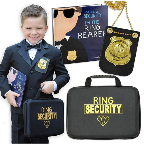 Ring security boy wedding Ring Bearer Gift Set Includes Book Badge and Briefcase