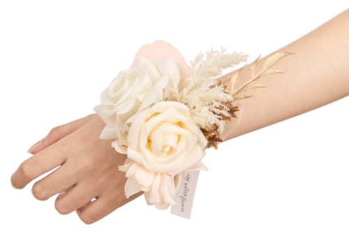 Wrist Corsage Brown Orange Rose silk flowers Fall Accents Bridal Prom Wedding 