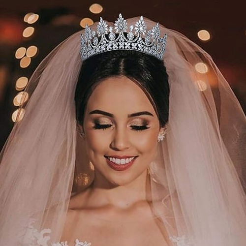Bridal crown headpiece Full Cubic Zirconia CZ Tall Hair Accessories...