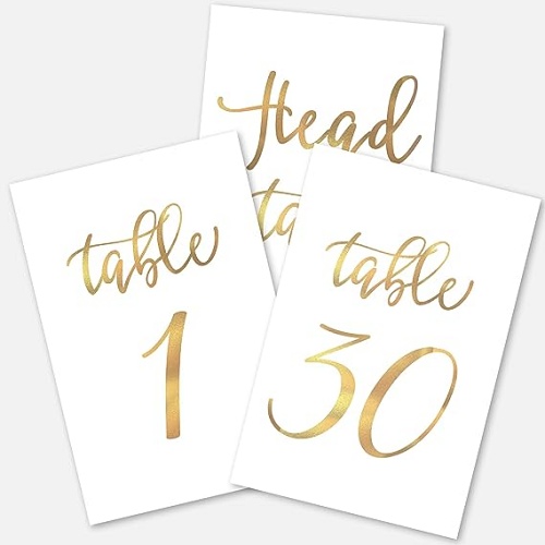 Gold wedding table numbers 1-30 printed with real gold stunning...