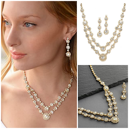 Necklace & Earrings Set for Women Brides Bridesmaid Floating Illusion Pearls 17C