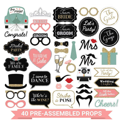 Classy wedding photo booth props Set of 40 glittering and...