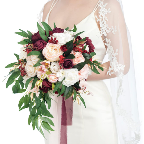 Pink red Rose bridal bouquet in a stunning design made of magical silk flowers that bloom all year