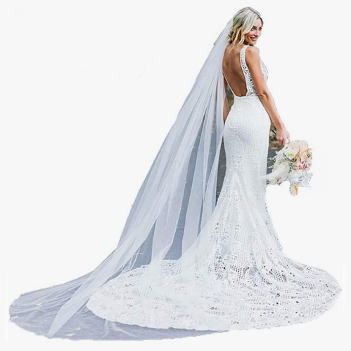 Bridal veil long Long veil made of tulle with soft texture & luxurious colors