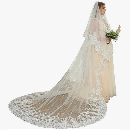 Bridal veil inspiration 3 4 5 meters long made of tulle with spectacular lace patterns