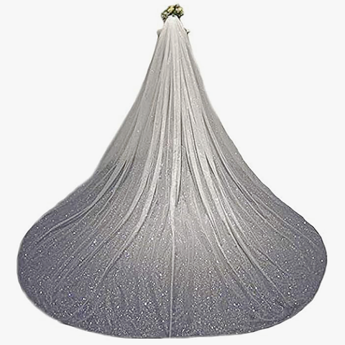 Bridal veil sparkle An elegant one-layer full-length cathedral veil with spectacular glitter