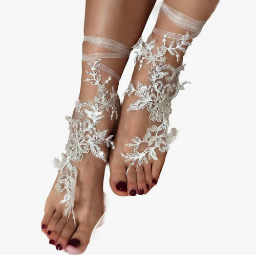 Lace anklets bridal Embroidered with flattering crystals that will upgrade any shoe and any sandal