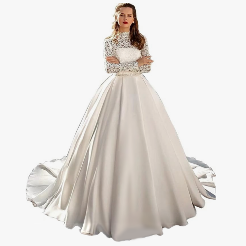 Wedding dresses high collar long sleeve wedding dress in a...