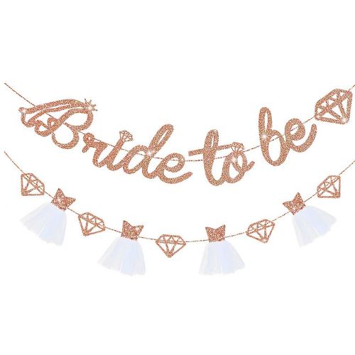 Bride to be banner rose gold for a bachelorette party that is going to light up the room