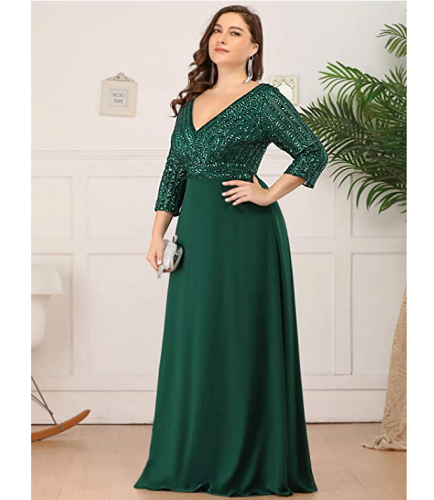 Ever-Pretty Womens V-Neck 3/4 Sleeve Lace Floor Length A Line Elegant Plus Size Wedding Evening Dress 00806PL