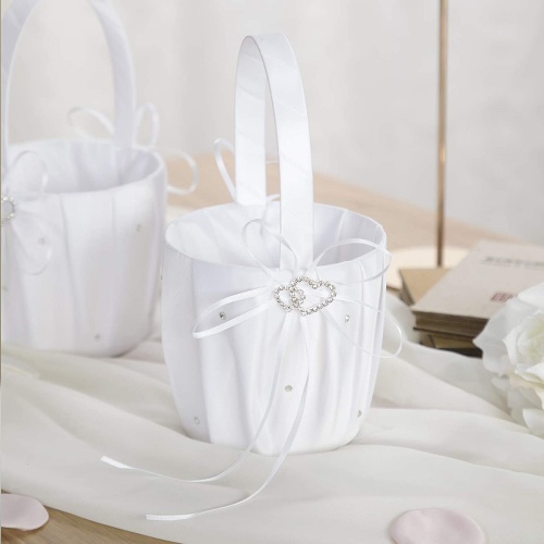 Sharplace Wedding Reception Party Flower Girl Basket Diamantes Double Hearts Bowknot Decor Light Blue as described 