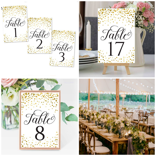 Wedding Table Numbers gold 1-20 Card Confetti Polka Dot Mrs Bride To Be Gatsby 