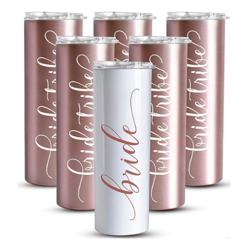 Wine tumblers bridesmaids A Set of Stunning 6 Rose Gold Stainless Cups for Use Throughout the Party