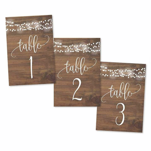 Rustic wood wedding table numbers and magical LED lights in a rustic magical and special design that puts the guests in a romantic atmosphere – Tables 1-25