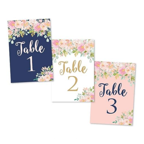 Floral wedding table numbers in color games of Navy Blue...