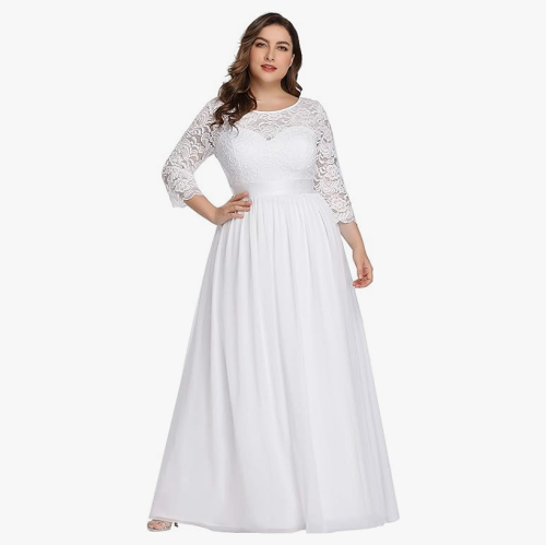Wedding dresses plus size cheap Long formal evening dress made of chiffon for women plus size A-line lace sleeves