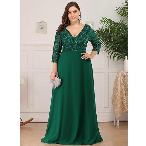 Wedding dress plus size with sleeves Ever-Pretty Women’s Deep V-Neck...