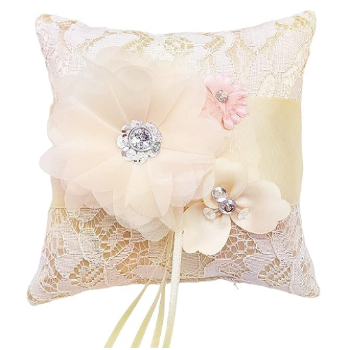 Wedding ring pillow cushion Romantic and charming design with fabric flowers and crystals that you owe to yourself