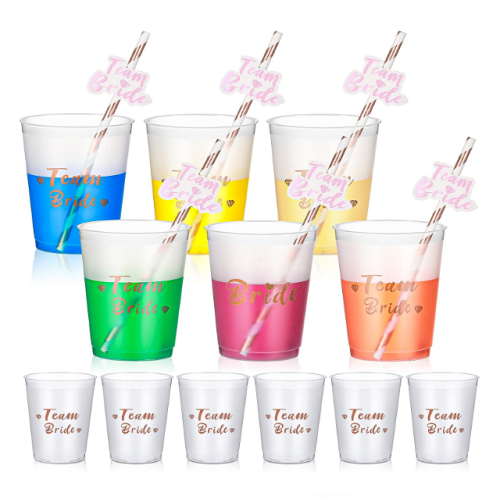 Team bride plastic cups An affordable and perfect package of 11 Team Bride cups with 24 matching straws
