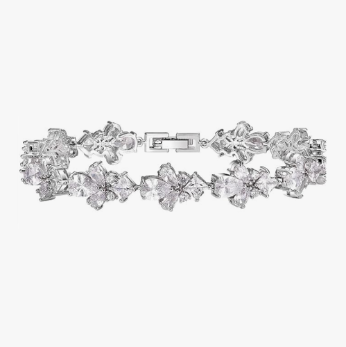 Rose gold bracelet bridal with sparkling crystals in a floral...