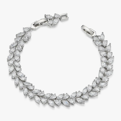 Bridal bracelet silver Perfect piece of jewelry for brides with sparkling crystal leaves and a delicate design