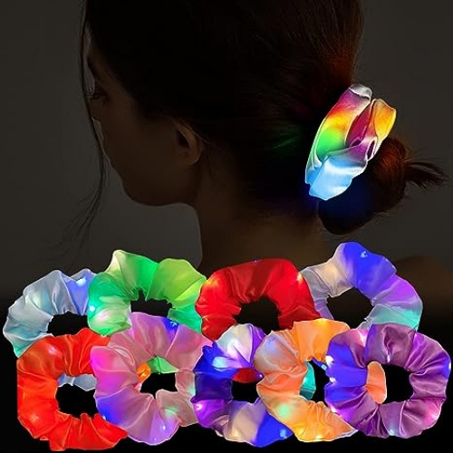Led light hair scrunchies 9 soft and pleasant Scrunchy hair bands that glow in colorful LED lights – Perfect for all the ladies in the crowd