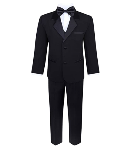 7pc Baby Toddler Kid Formal Wedding Tuxedo Boy Dark Gray Suit Vest Bow Tie S-7 